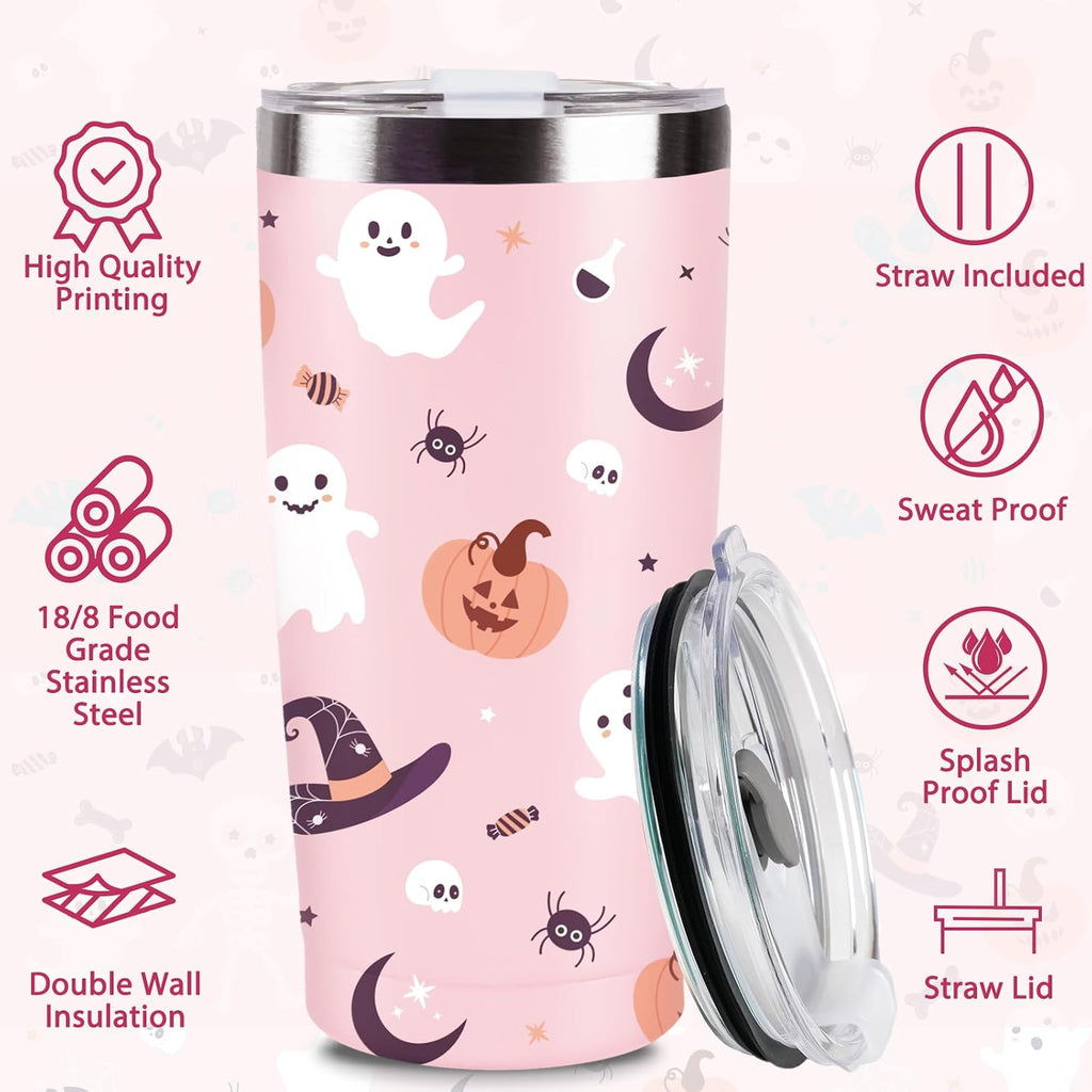 Halloween Tumbler with Lid and Straw for Halloween Gifts & Women Girls