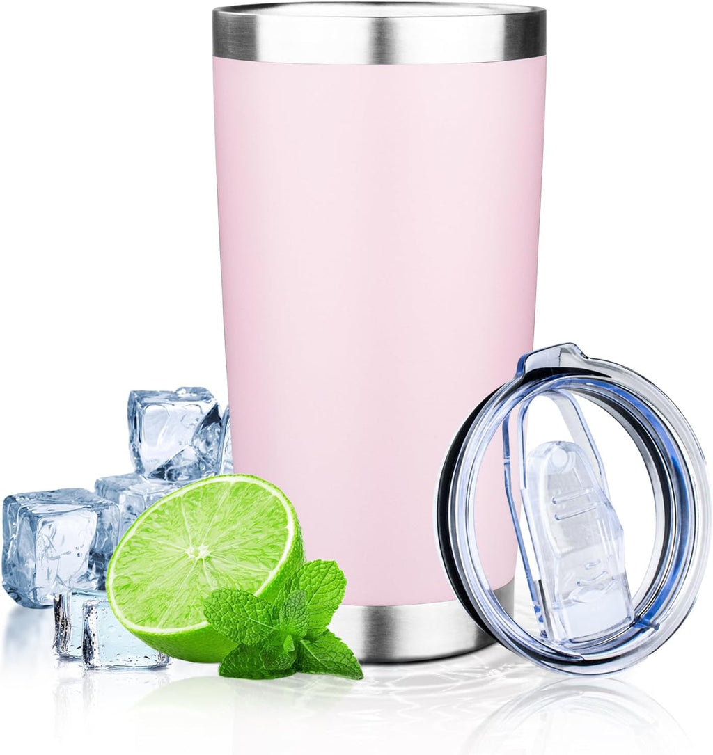 20oz Tumbler with Lid Double Wall Vacuum Insulated Travel Coffee Mug Stainless Steel Thermal Cup Powder Coated Sturdy Coffee Tumbler Bulk for Hot and Cold Beverage (Pink,1)
