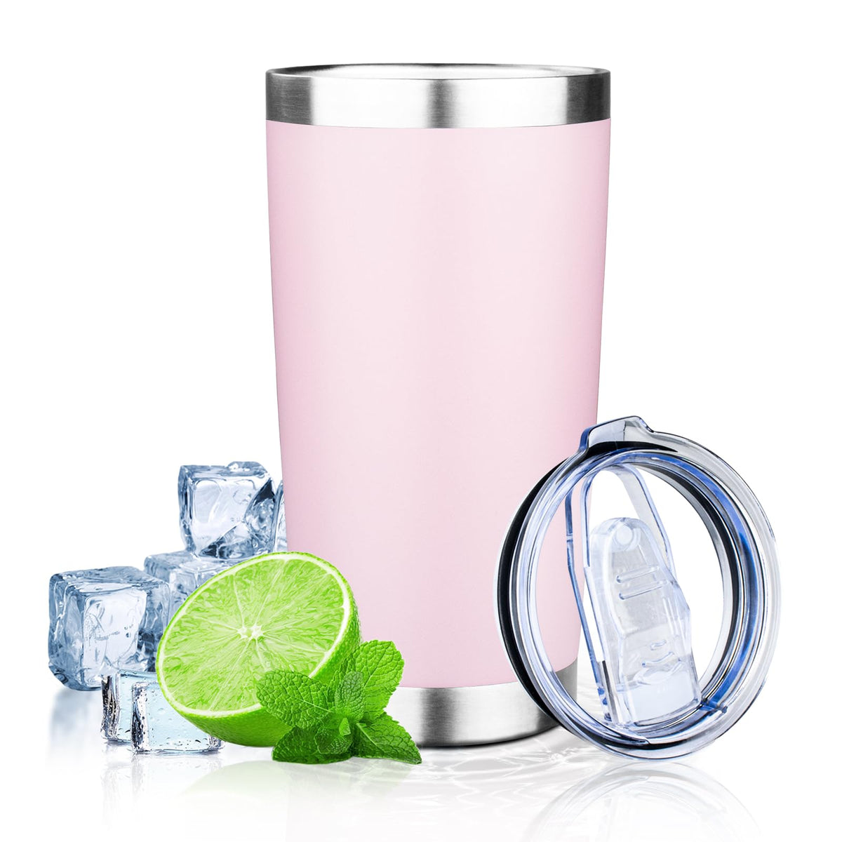 20oz Tumbler with Lid Double Wall Vacuum Insulated Travel Coffee Mug Stainless Steel Thermal Cup Powder Coated Sturdy Coffee Tumbler Bulk for Hot and Cold Beverage (Pink,1)