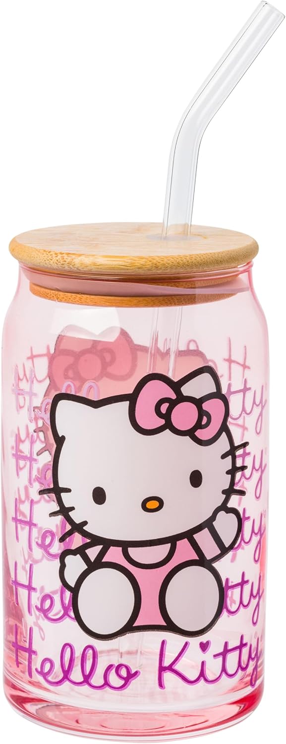 Silver Buffalo Sanrio Hello Kitty Waving Design Print, Glass Tumbler, 16oz