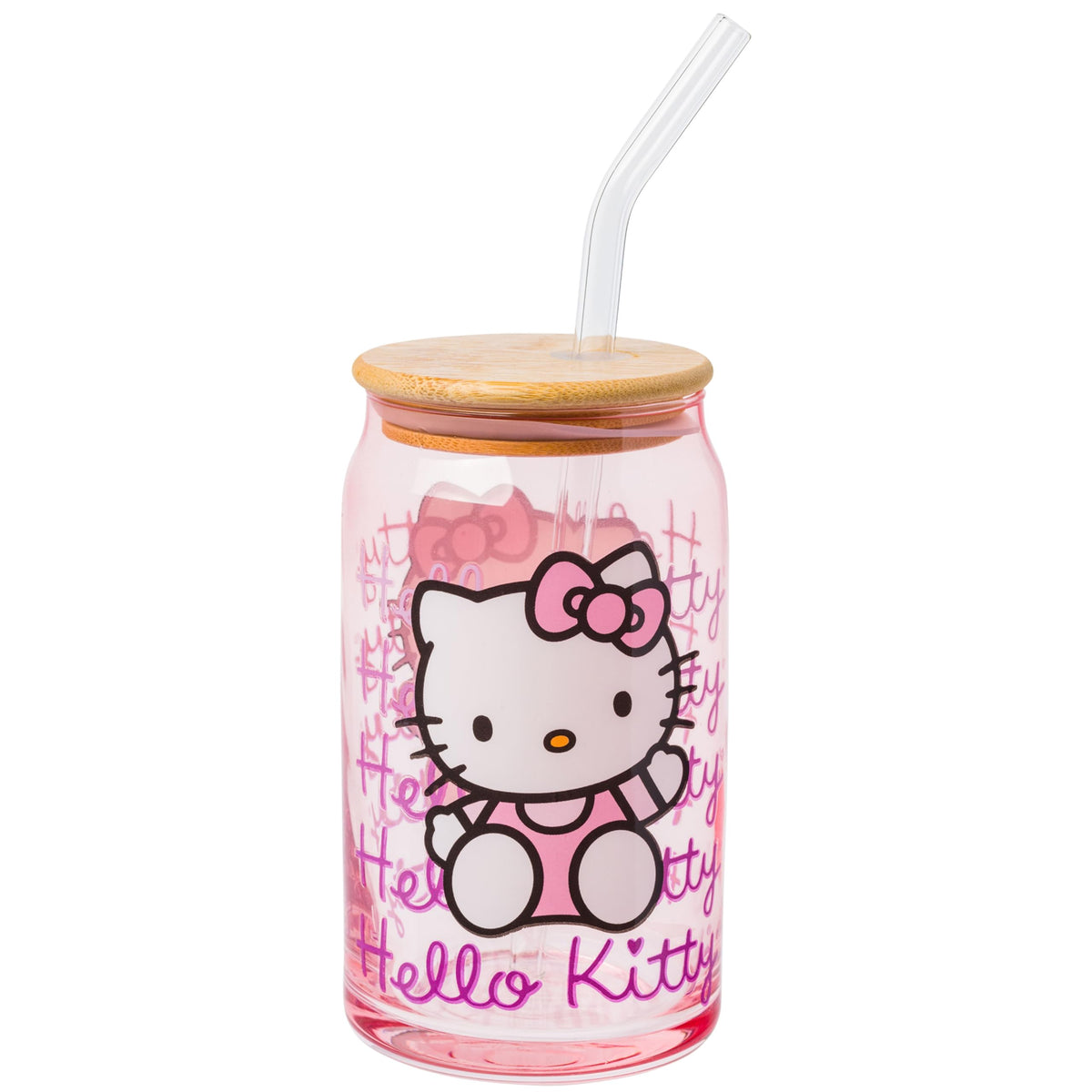 Silver Buffalo Sanrio Hello Kitty Waving Design Print, Glass Tumbler, 16oz