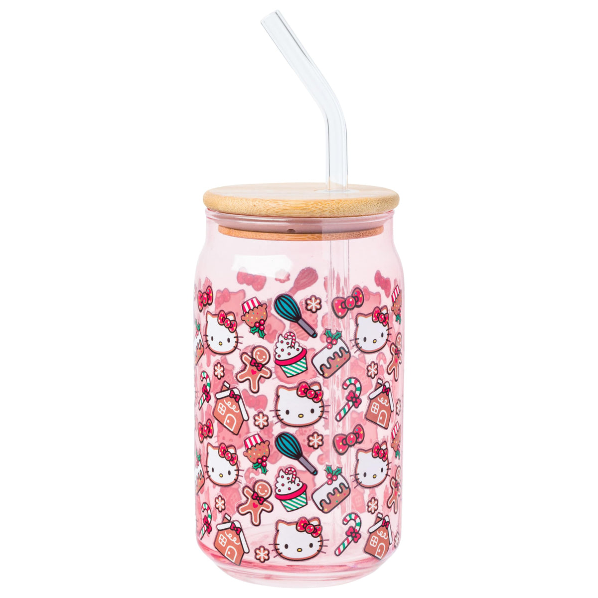 Silver Buffalo Sanrio Hello Kitty Waving Design Print, Glass Tumbler, 16oz