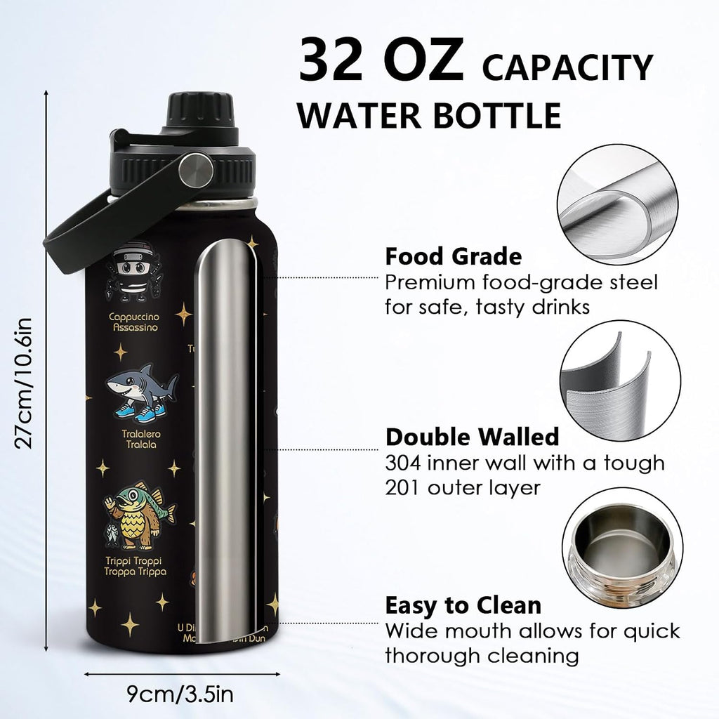 DUUV Insulated Funny Characters Water Bottle 32oz, Cute Animal Gifts Women