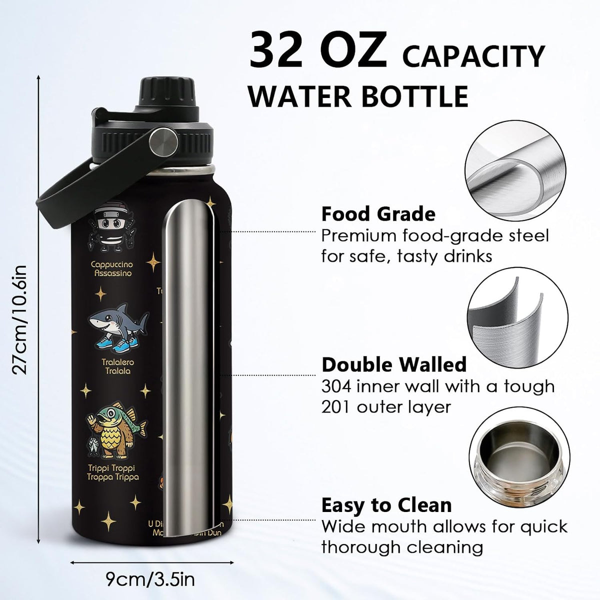 DUUV Insulated Funny Characters Water Bottle 32oz, Cute Animal Gifts Women
