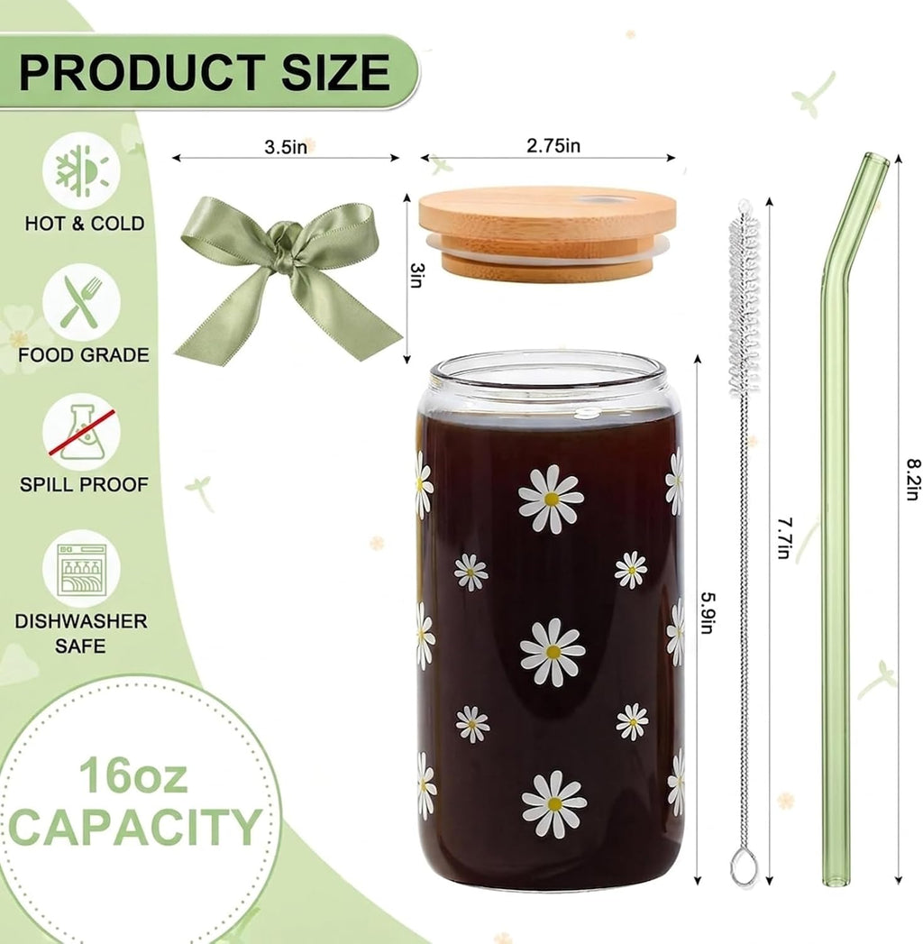Cute Matcha Glass Cup Daisy Coffee Cups Birthday Gifts for Women