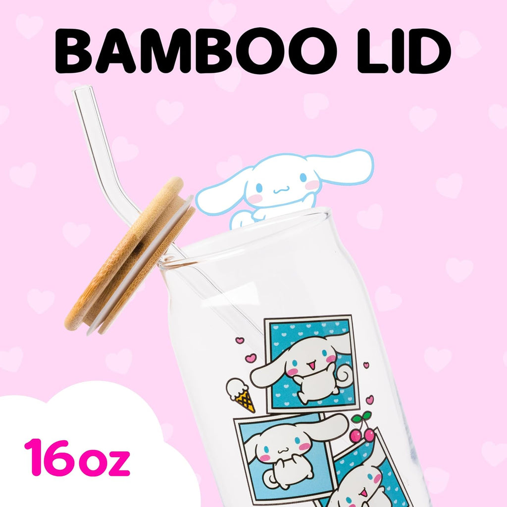 Silver Buffalo Sanrio Cinnamoroll Polaroid, Glass Tumbler, 16oz