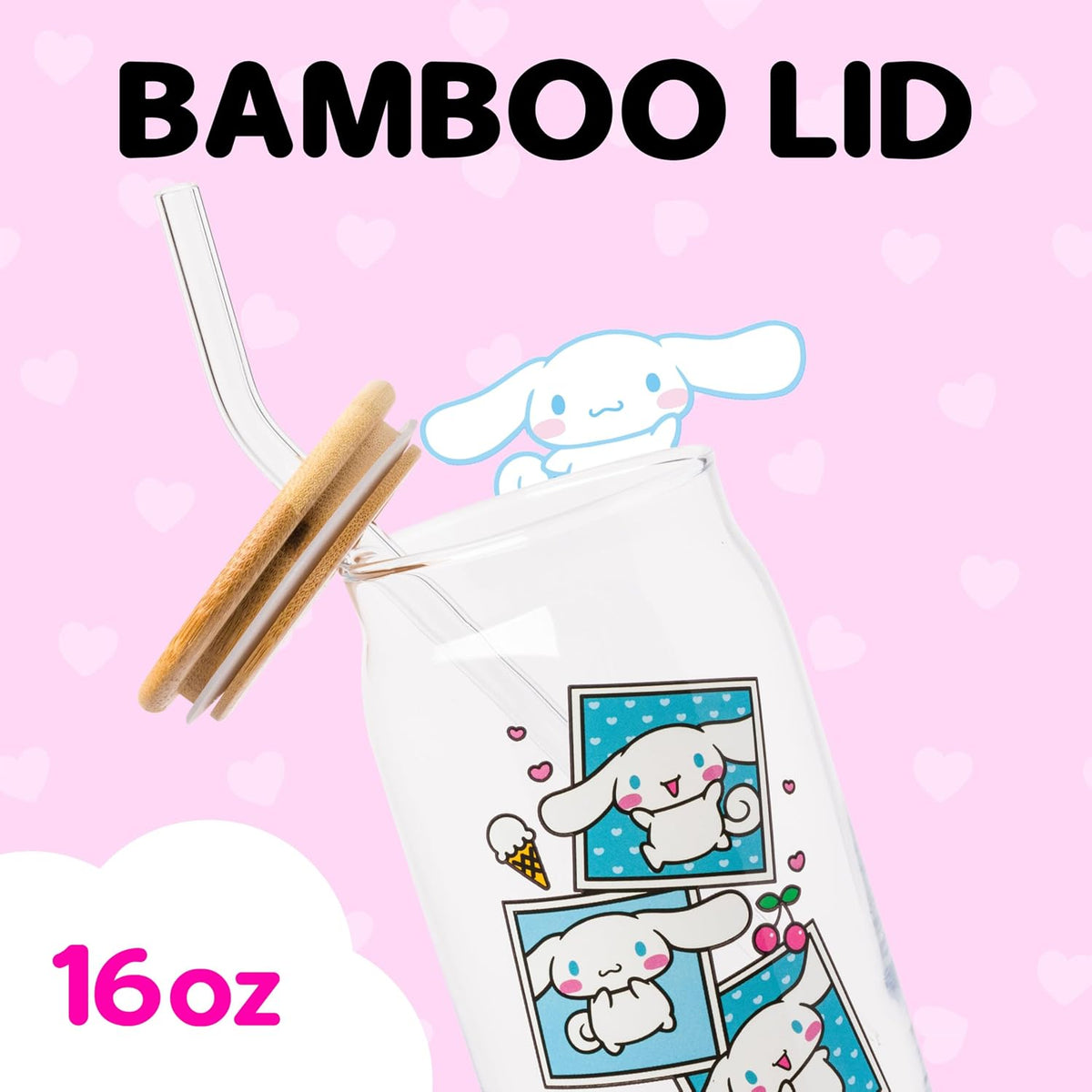 Silver Buffalo Sanrio Cinnamoroll Polaroid, Glass Tumbler, 16oz