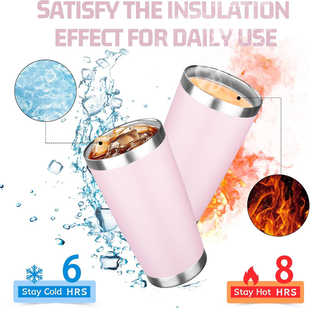 20oz Tumbler with Lid Double Wall Vacuum Insulated Travel Coffee Mug Stainless Steel Thermal Cup Powder Coated Sturdy Coffee Tumbler Bulk for Hot and Cold Beverage (Pink,1)
