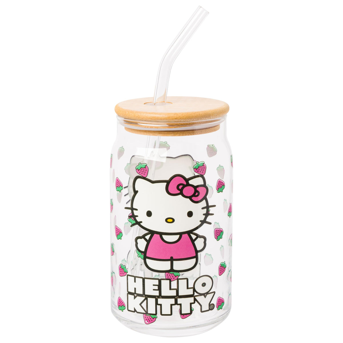 Silver Buffalo Sanrio Hello Kitty Waving Design Print, Glass Tumbler, 16oz