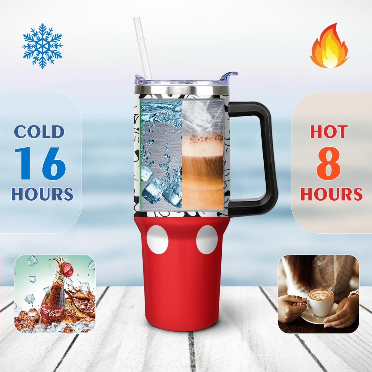 Cartoon Mouse Tumbler 40 Oz With Lid and Straw Stainless Steel Insulated with Handle Gloves Travel Coffee Mug - Birthday,Christmas Gift