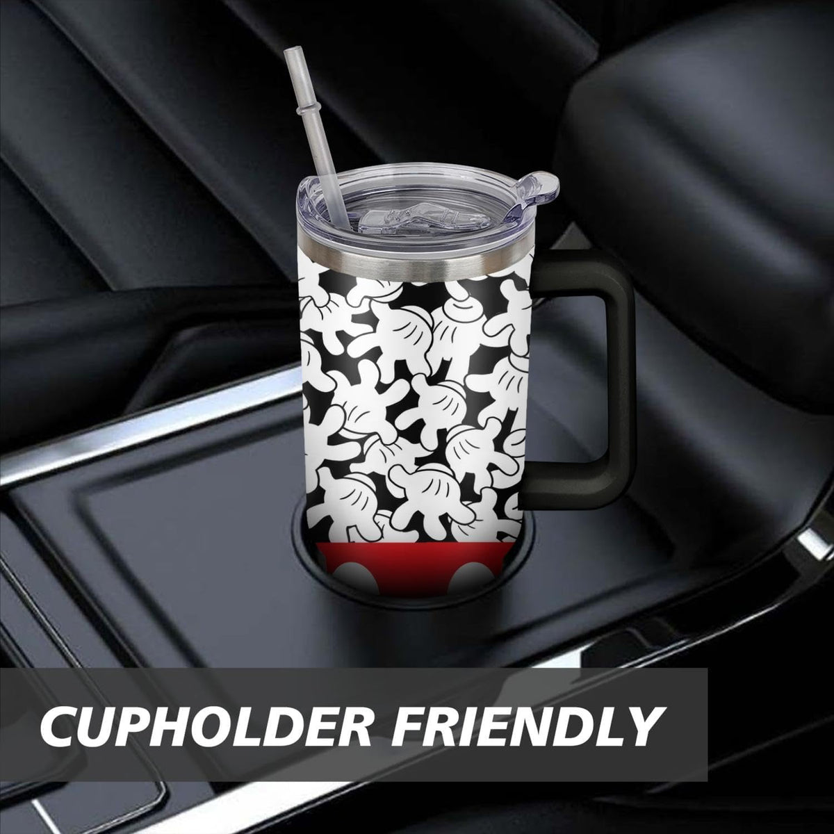 Cartoon Mouse Tumbler 40 Oz With Lid and Straw Stainless Steel Insulated with Handle Gloves Travel Coffee Mug - Birthday,Christmas Gift