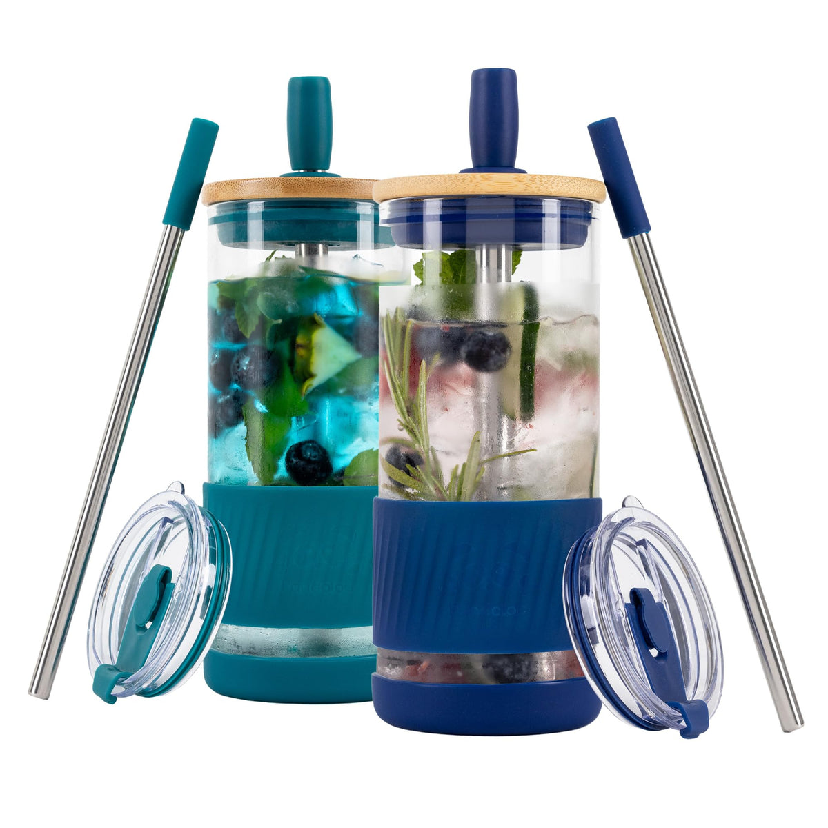Pandaloo® Glass Cups With Lids and Straws -20 Fl Oz- Perfect Size Iced Coffee Cup - Smoothie Cup With Bamboo Lid and On the go Lid - Glass Tumbler With Straw (1 Count (Pack of 1), Tender Pink)