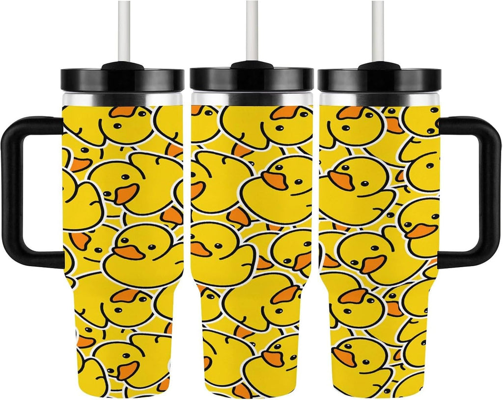 Stainless Steel Insulated Tumbler 40 OZ (1200 ML), Cartoon Yellow Duck Coffee Mug Cup with Splash-Proof Lid And Straw for Car Home Office Outdoor Travel