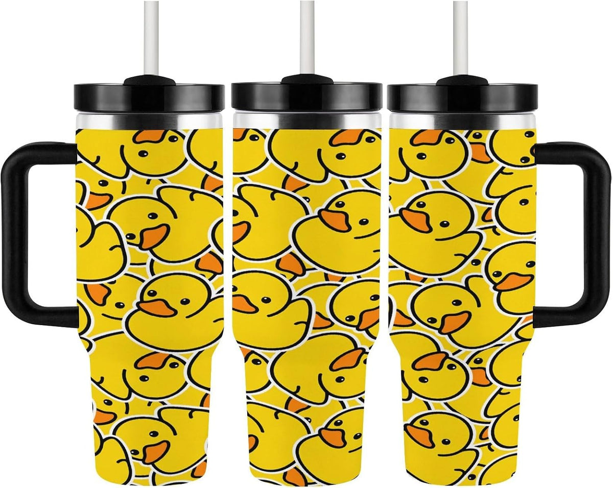 Stainless Steel Insulated Tumbler 40 OZ (1200 ML), Cartoon Yellow Duck Coffee Mug Cup with Splash-Proof Lid And Straw for Car Home Office Outdoor Travel