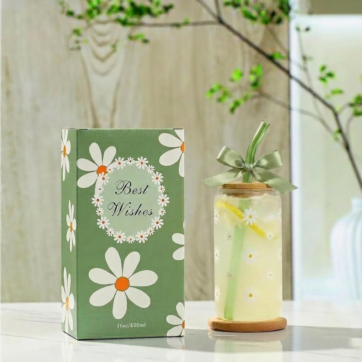Cute Matcha Glass Cup Daisy Coffee Cups Birthday Gifts for Women