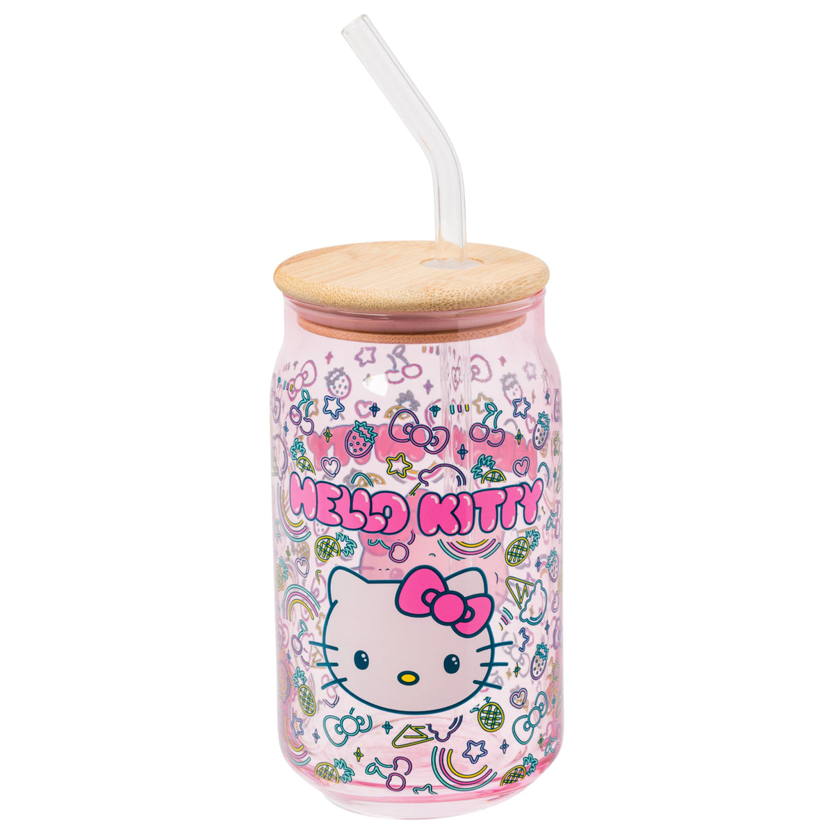 Silver Buffalo Sanrio Hello Kitty Waving Design Print, Glass Tumbler, 16oz