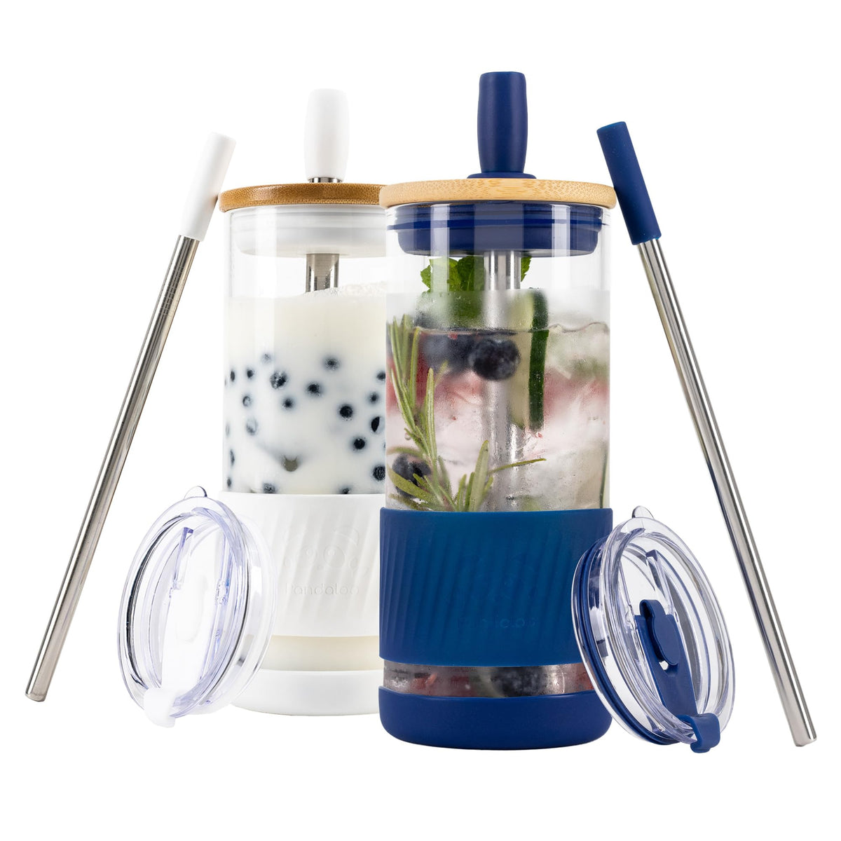 Pandaloo® Glass Cups With Lids and Straws -20 Fl Oz- Perfect Size Iced Coffee Cup - Smoothie Cup With Bamboo Lid and On the go Lid - Glass Tumbler With Straw (1 Count (Pack of 1), Tender Pink)