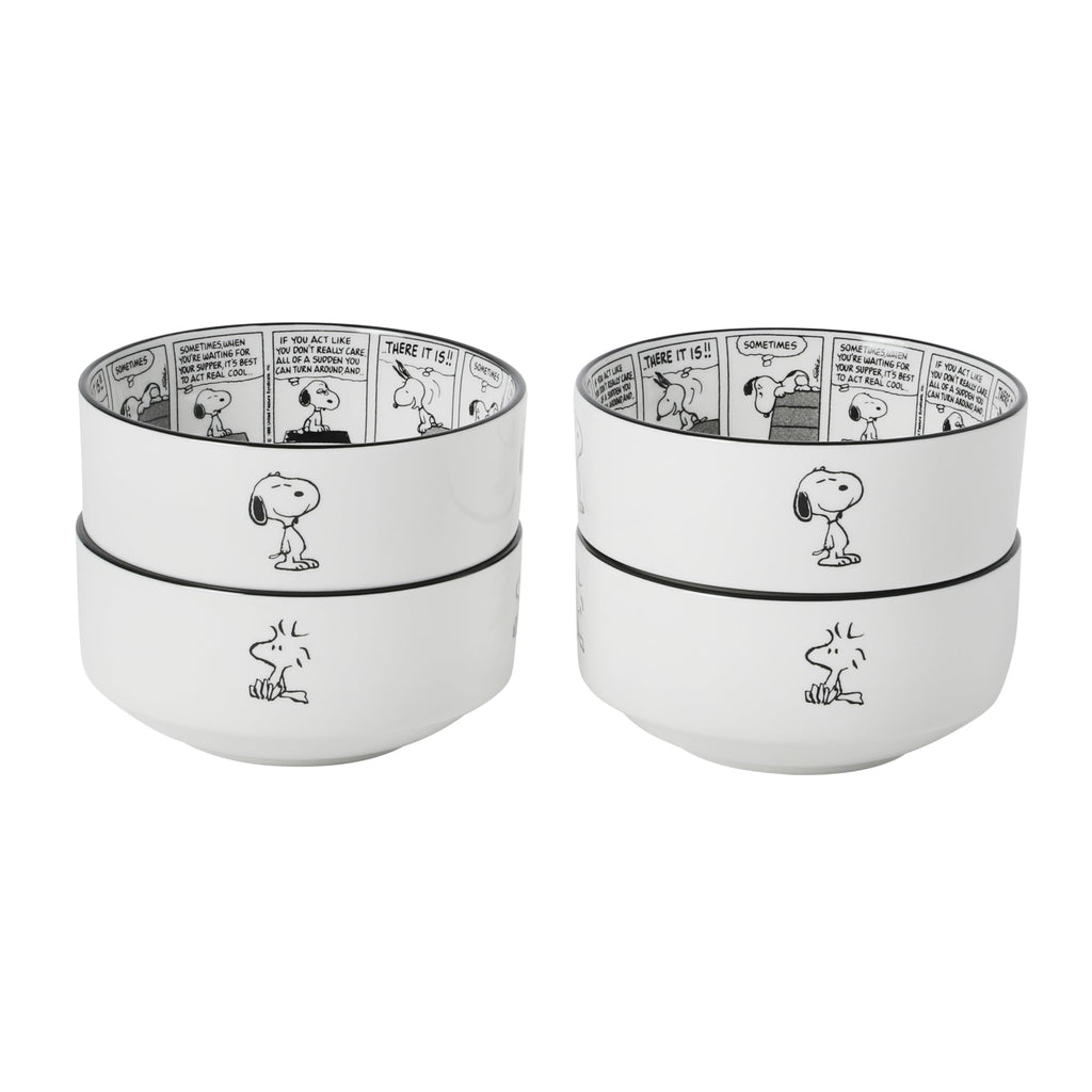 Peanuts Snoopy 6-Piece Stackable 5.5-Inch Decorated Stoneware Bowl Set With Matching Plate, Microwave & Dishwasher Safe, Collectible Kitchen Dinnerware