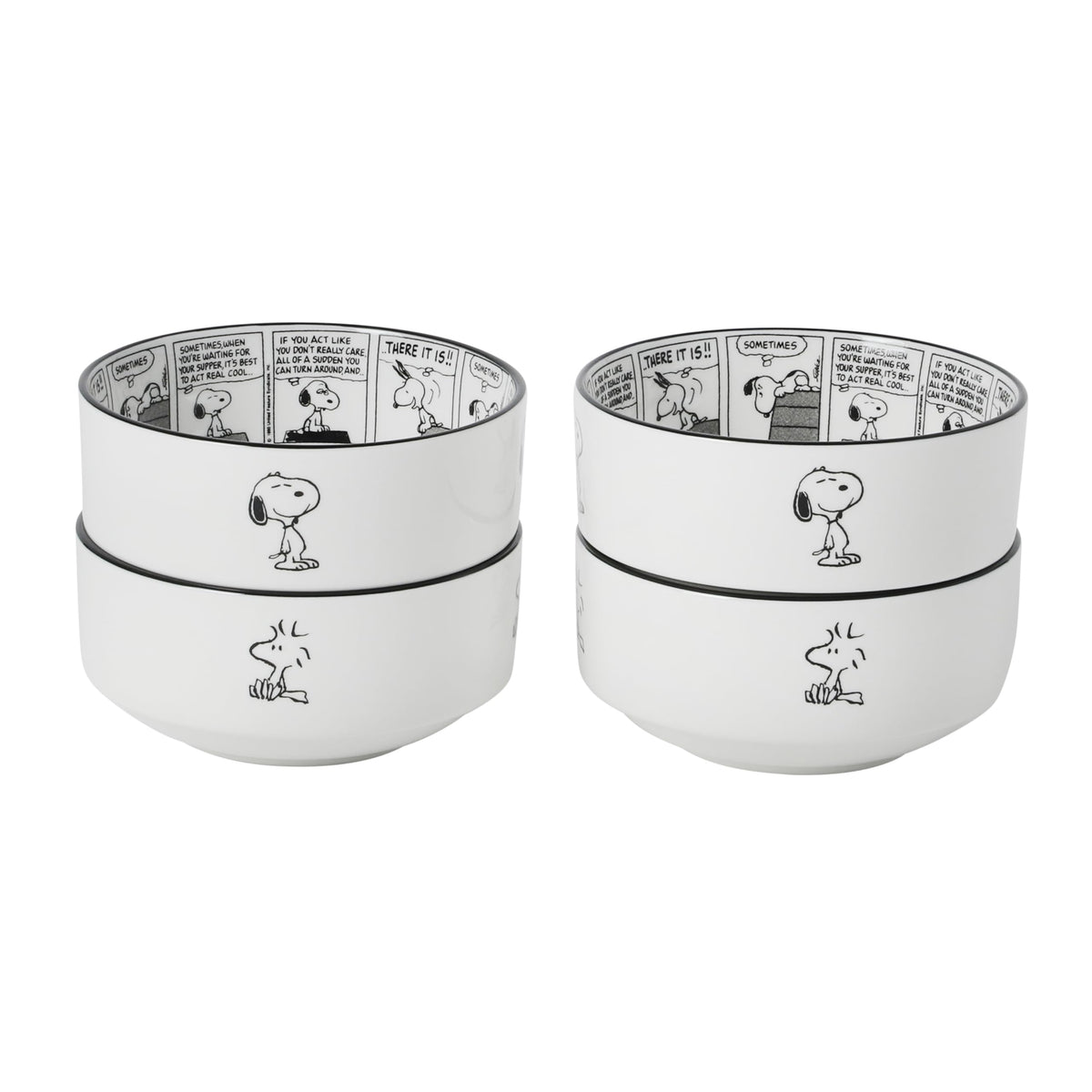 Peanuts Snoopy 6-Piece Stackable 5.5-Inch Decorated Stoneware Bowl Set With Matching Plate, Microwave & Dishwasher Safe, Collectible Kitchen Dinnerware