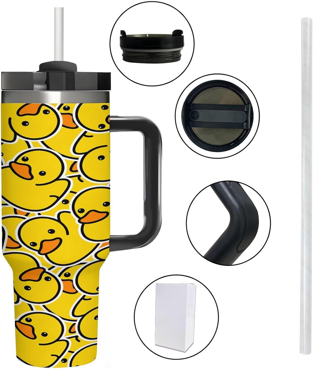 Stainless Steel Insulated Tumbler 40 OZ (1200 ML), Cartoon Yellow Duck Coffee Mug Cup with Splash-Proof Lid And Straw for Car Home Office Outdoor Travel