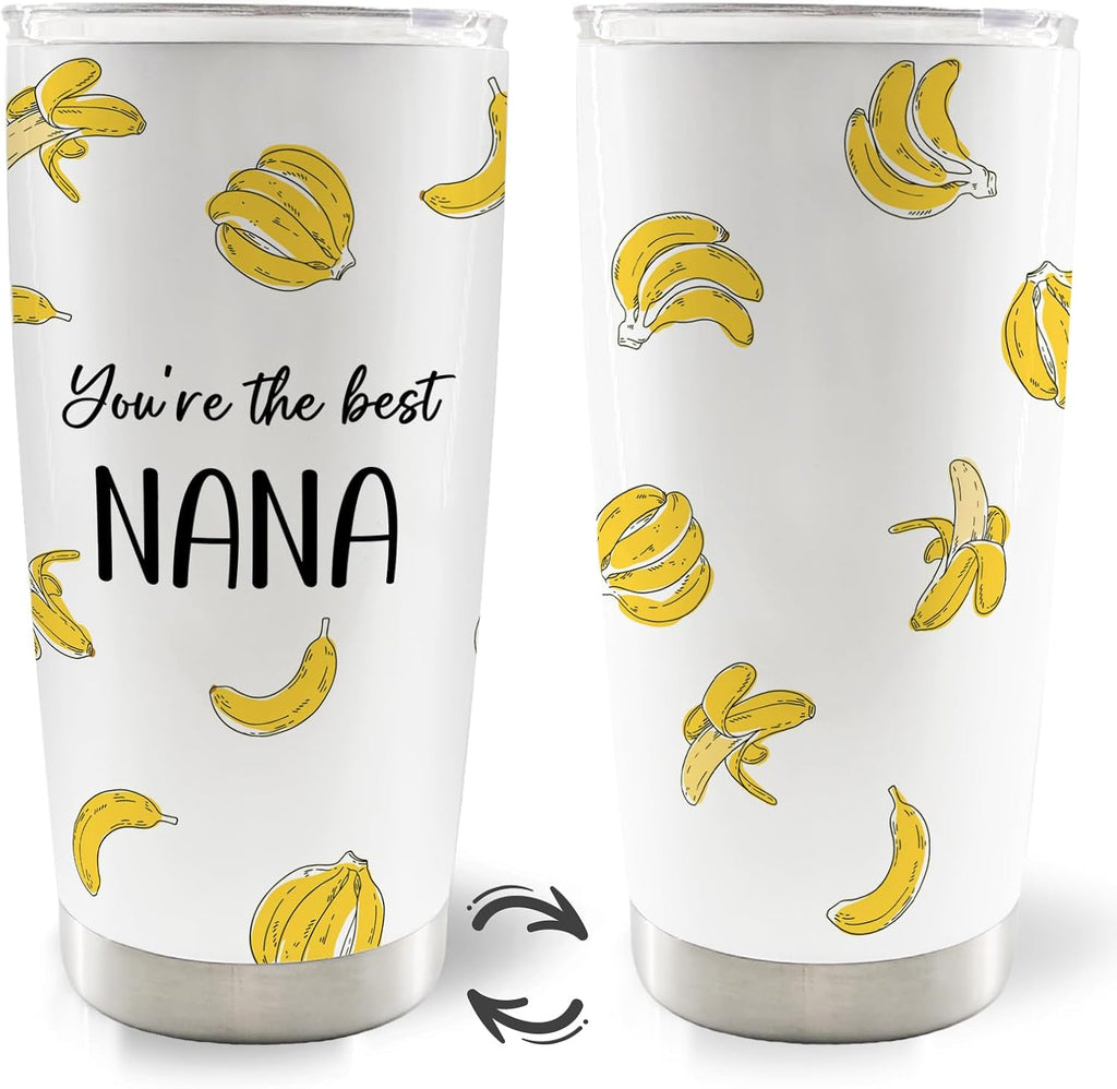 You're The Best Nana Banana 20oz Travel Coffee Mug Tumbler, Nana Gifts for Grandma Christmas from Grandson Grandkids Granddaughter, Grandma Water Stainless Steel Tumbler with Lid and Straw