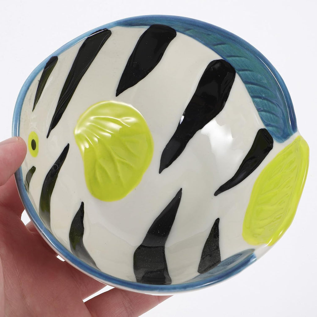 Kichvoe Fish Shaped Ceramic Snack Bowl for Dips, Sauces and Desserts