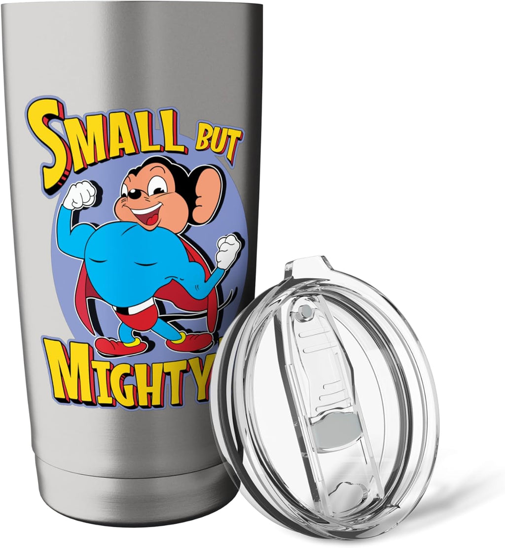 Superhero Mouse Cartoon in Cape Small But Mighty Superhero Stainless Steel Insulated Tumbler
