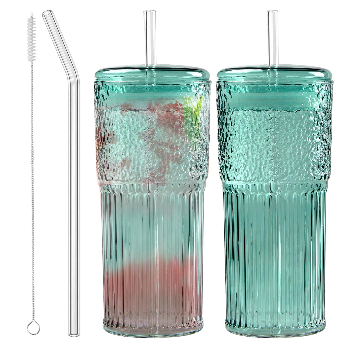 JunVpic Glass Coffee Tumbler, 20 oz Glass Cup with Lid and Straw