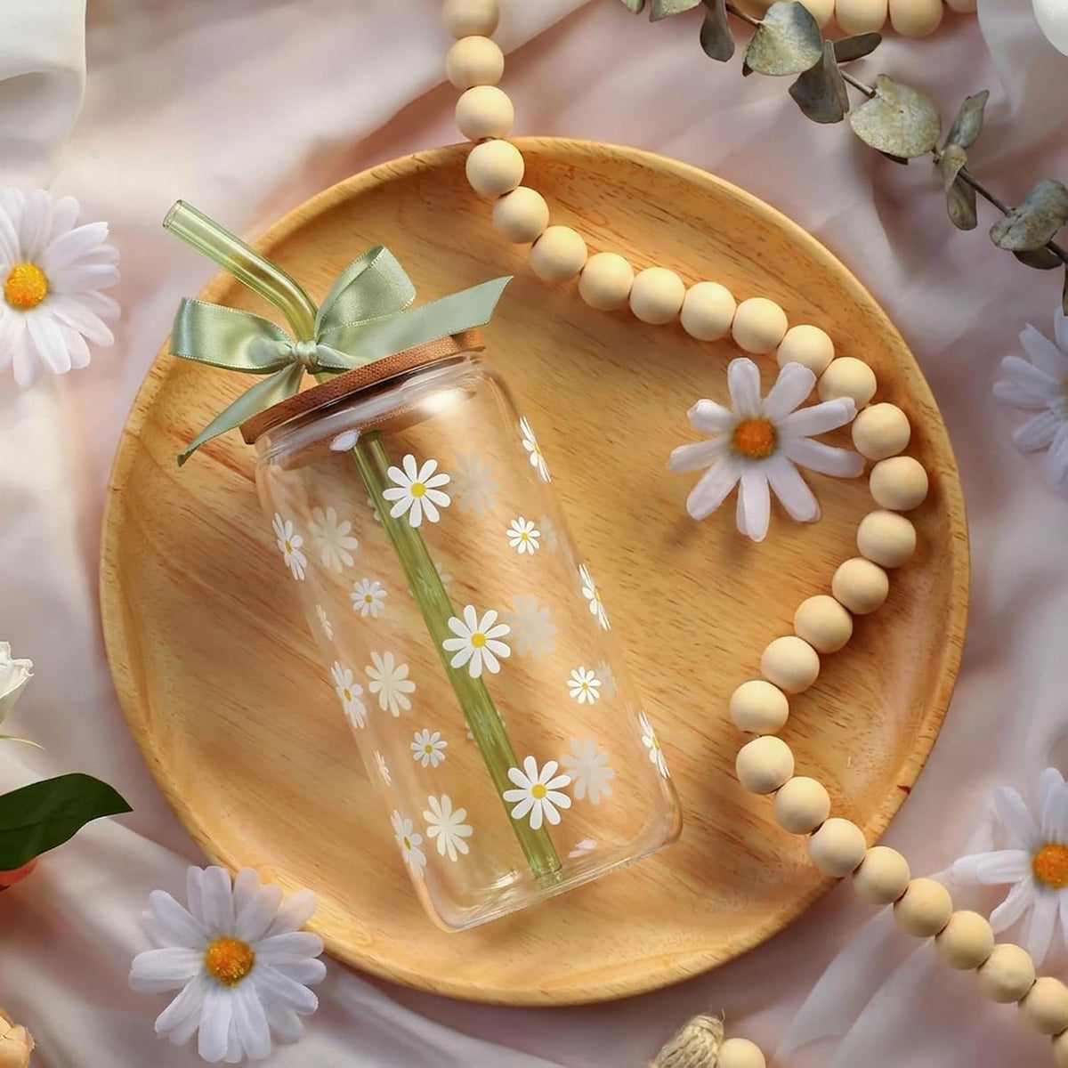 Cute Matcha Glass Cup Daisy Coffee Cups Birthday Gifts for Women