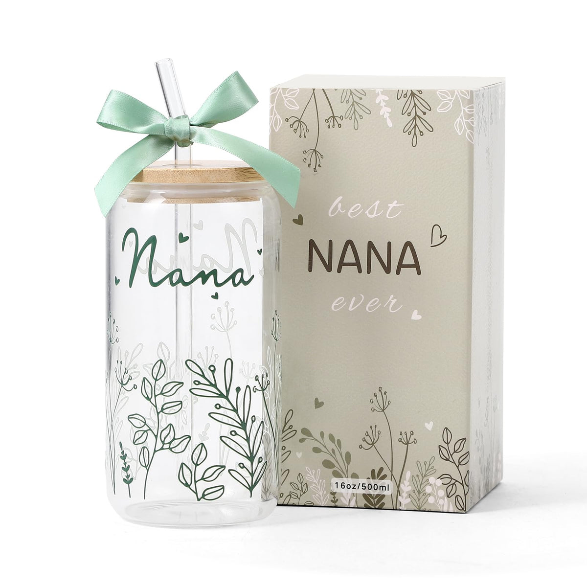 Gifts for Mom Bow New Mama Glass Cup with Lids and Straws