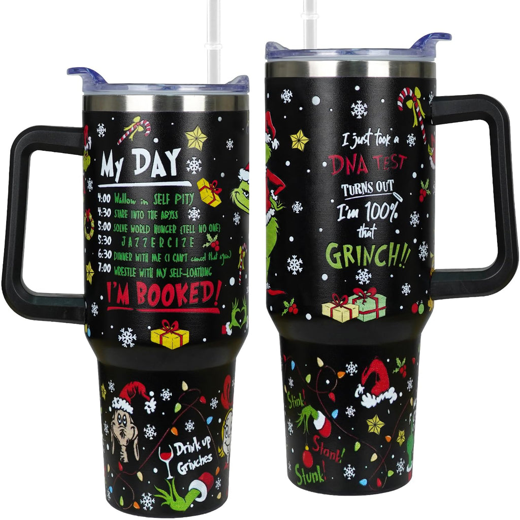 40 oz Christmas Tumbler with Handle Gifts for Girls Daughter Women, Christmas Stainless Steel Insulated Coffee Cups Tumblers with Lids and Straws, White