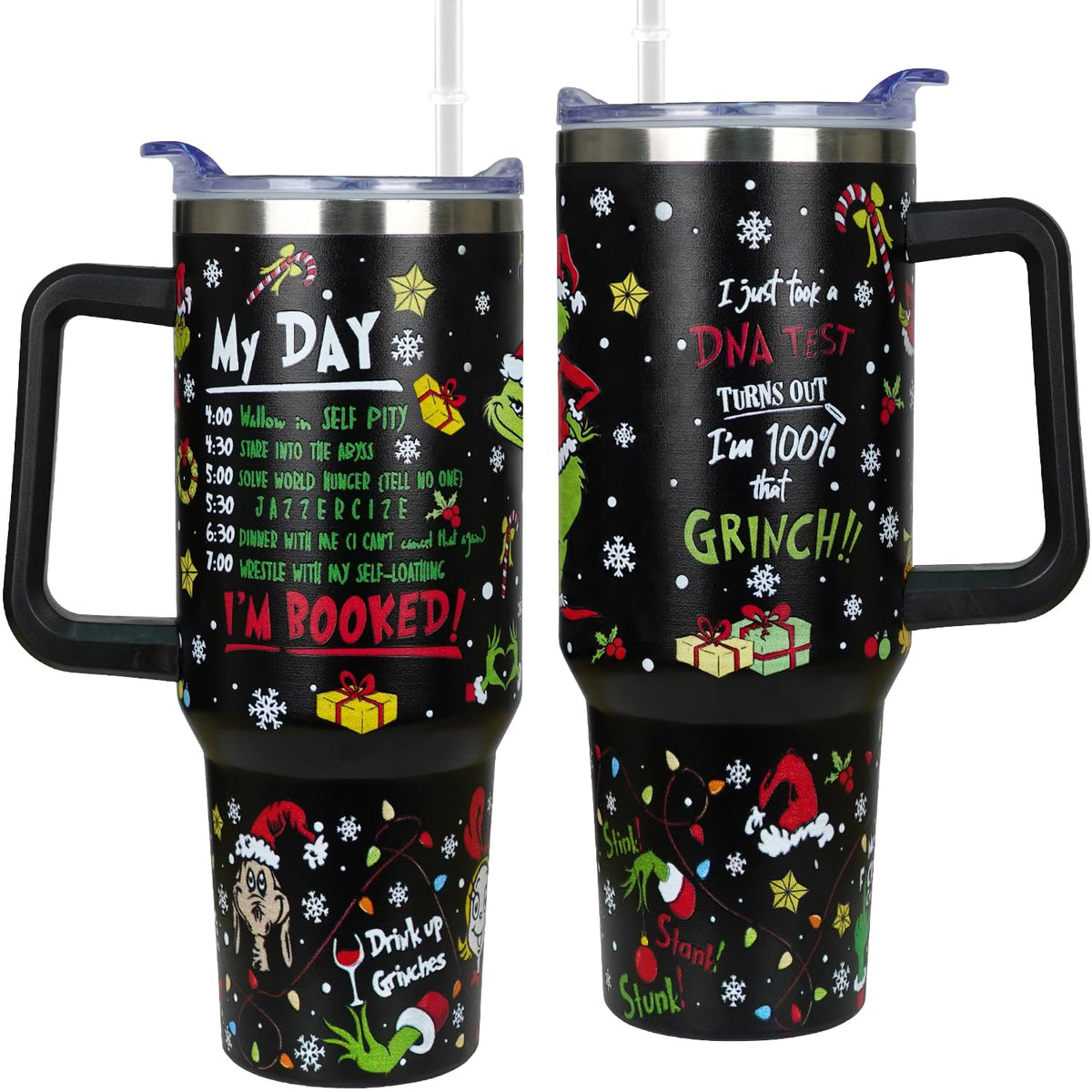 40 oz Christmas Tumbler with Handle Gifts for Girls Daughter Women, Christmas Stainless Steel Insulated Coffee Cups Tumblers with Lids and Straws, White