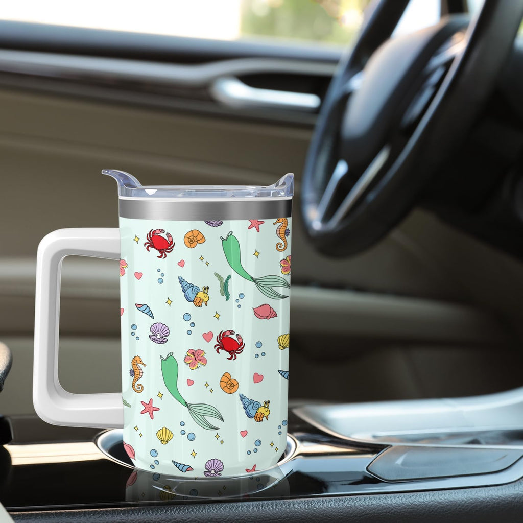 Cartoon Seafloor Princess Tumbler with Handle & Straw | Sea World | Travel Coffee Mug -Birthday/Christmas Gift to Girl/Women