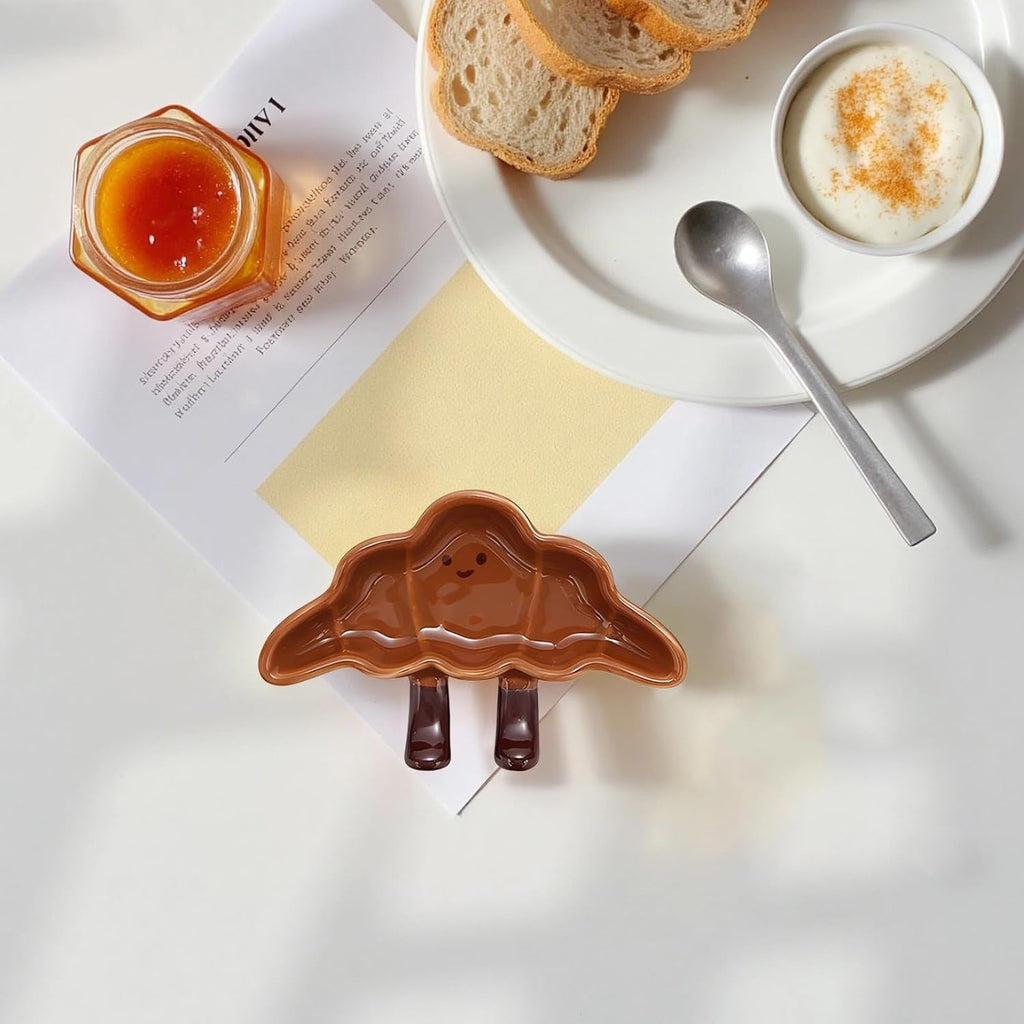 4.9 X 3.1 X 0.8 In Cartoon Croissant Ceramic Dish, Hand-Painted Underglaze Dessert Plate, Little Ones' Fruit Dessert Dipping Dishes