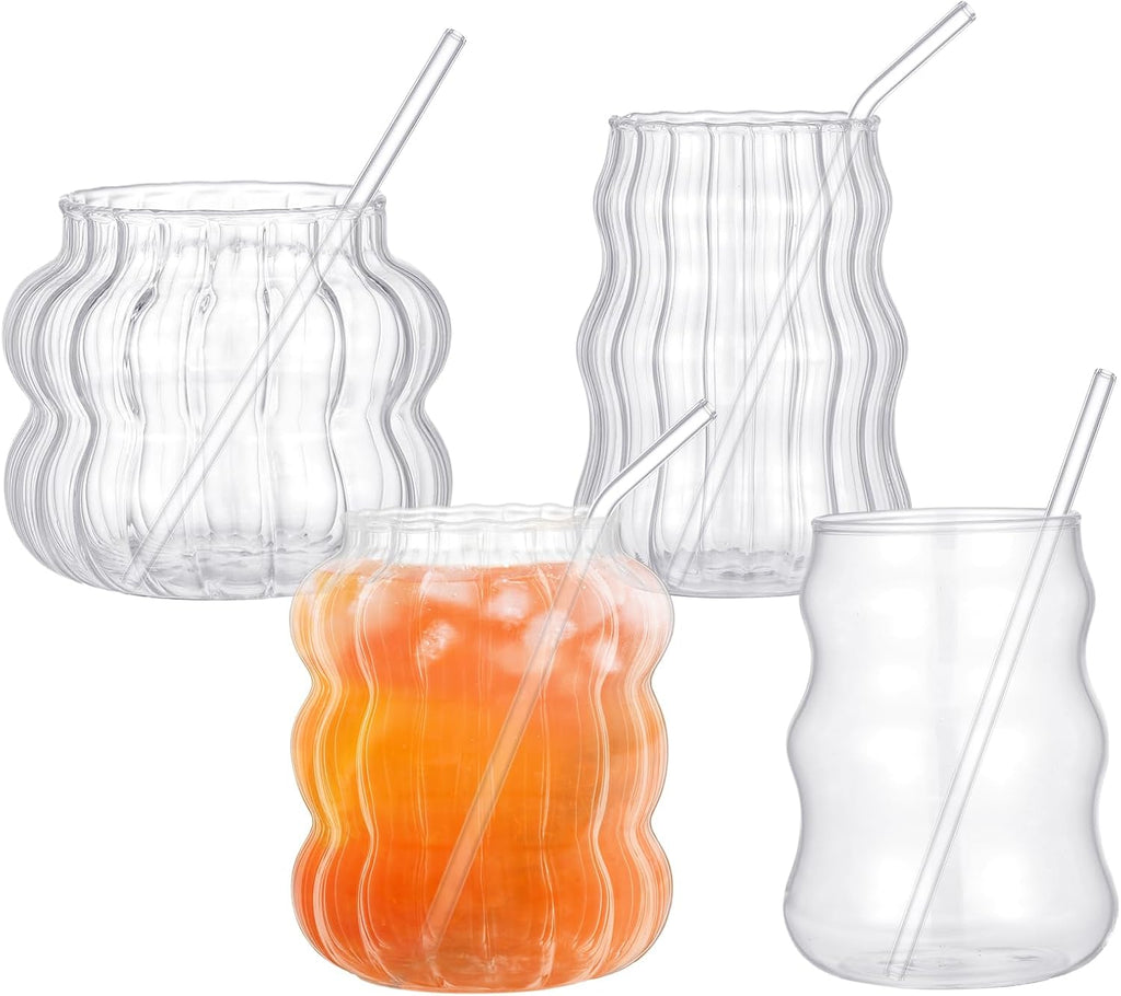 Ziliny 4 Pcs Creative Glassware Set Wave Shape Drinking Glasses