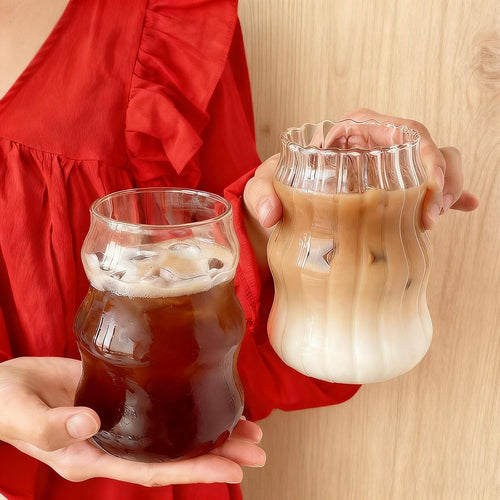 2 Pcs Cute Ribbed Glass Cups 18 oz