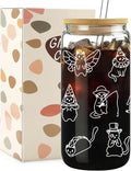 Mikopei Cat Gifts for Women, Cute Glass Cup with Lid and Straw 16 oz