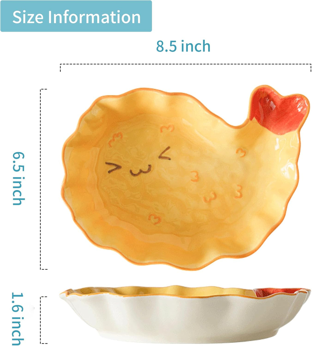 Cute Ceramic Serving Tray and Appetizer Plates with Shrimp Cartoon Design - Decorative Dish for Home, Snack and Fruit Display, 9 inch (Shrimp Tray)