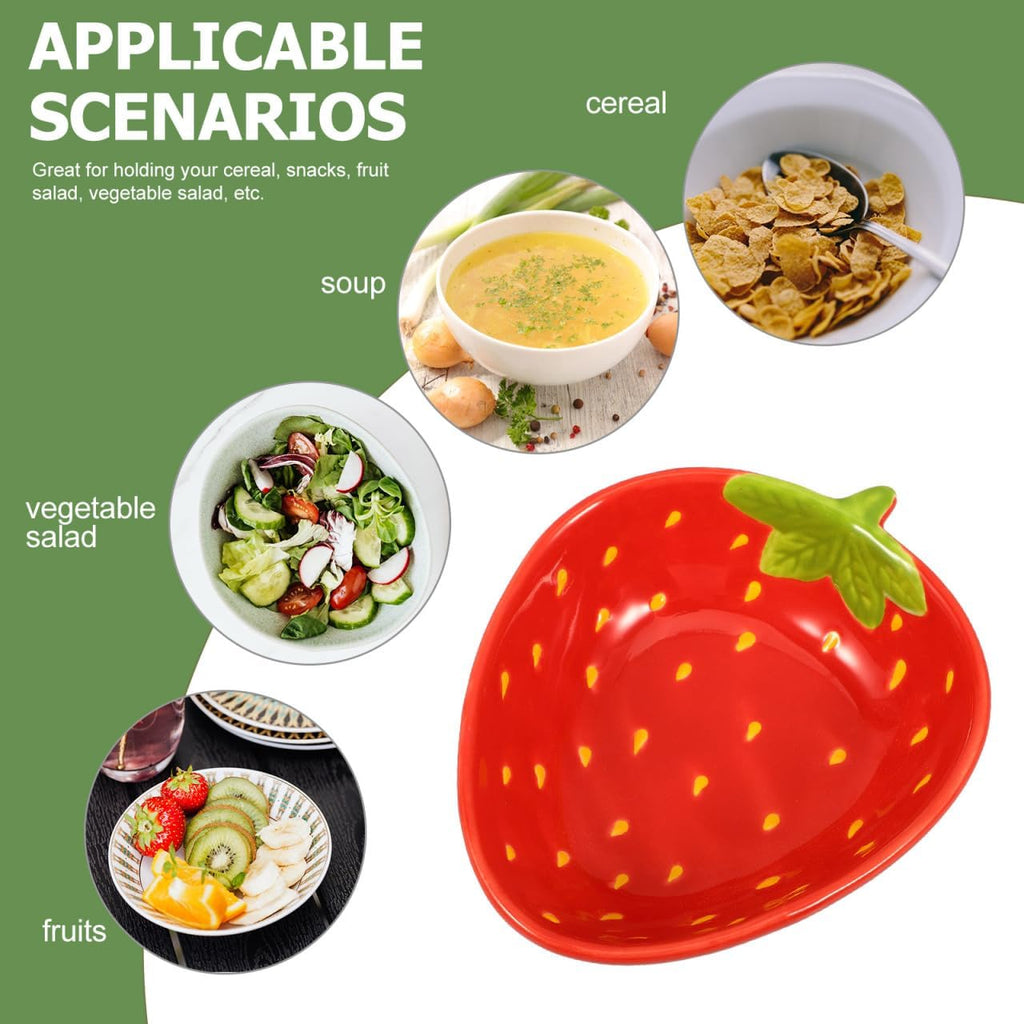 BESTOYARD Strawberry Pattern Ceramic Salad Bowl 5.11 in Fruit Bowl for Dessert Snacks Side Dishes and Daily Use 1 Piece Serving for Home Kitchen Dining