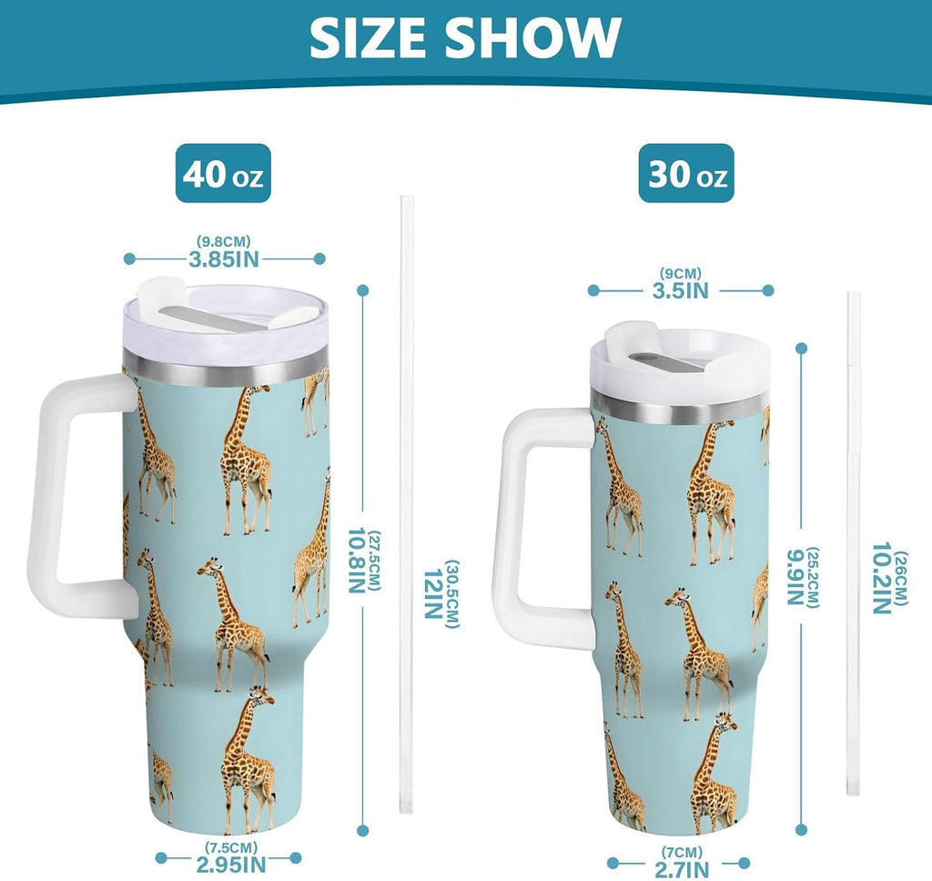 30oz Tumbler Cartoon Giraffes Insulated Coffee Cup Stainless Steel Travel Mug Car Water Bottle with Lid Straw Handle