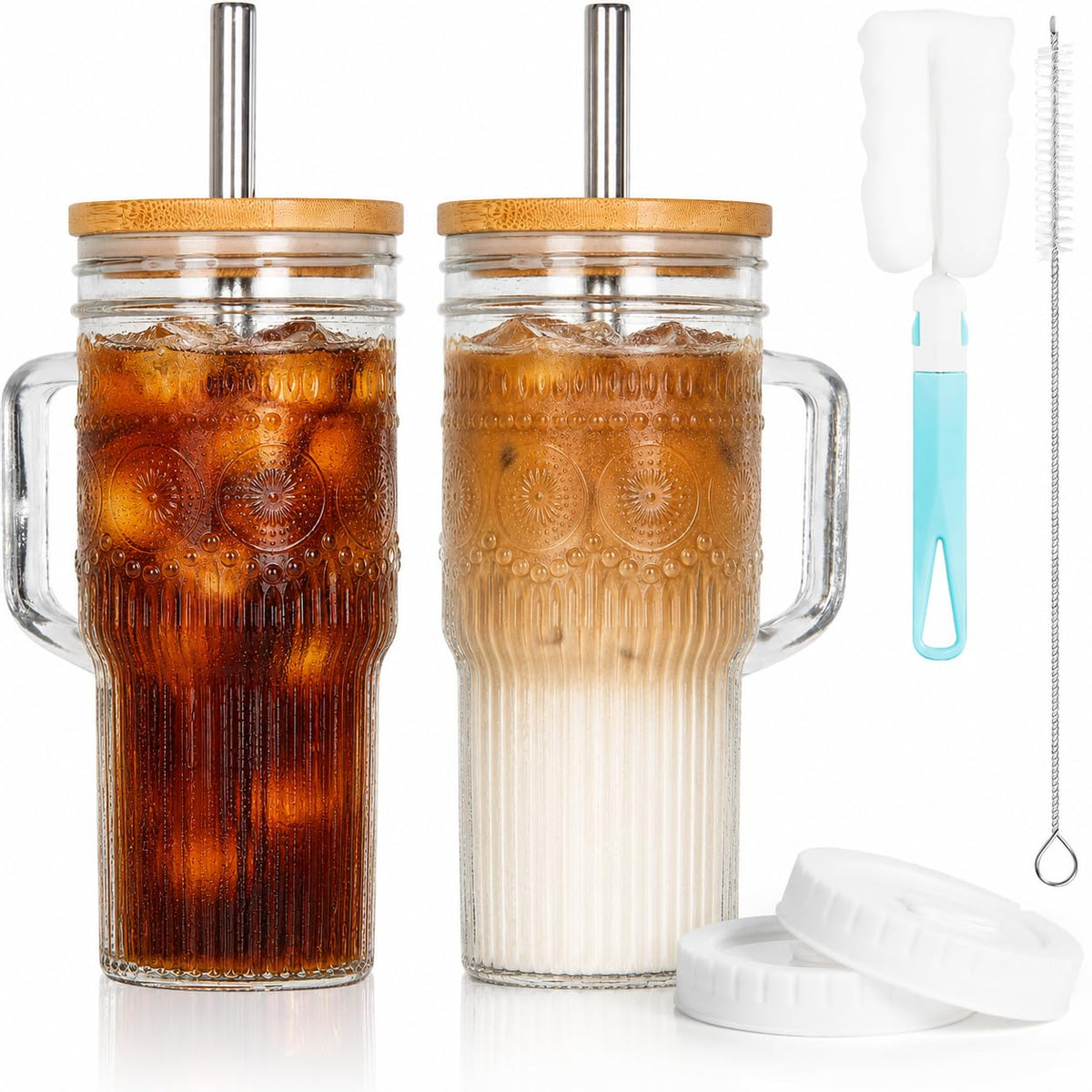 JunVpic Glass Coffee Tumbler, 20 oz Glass Cup with Lid and Straw