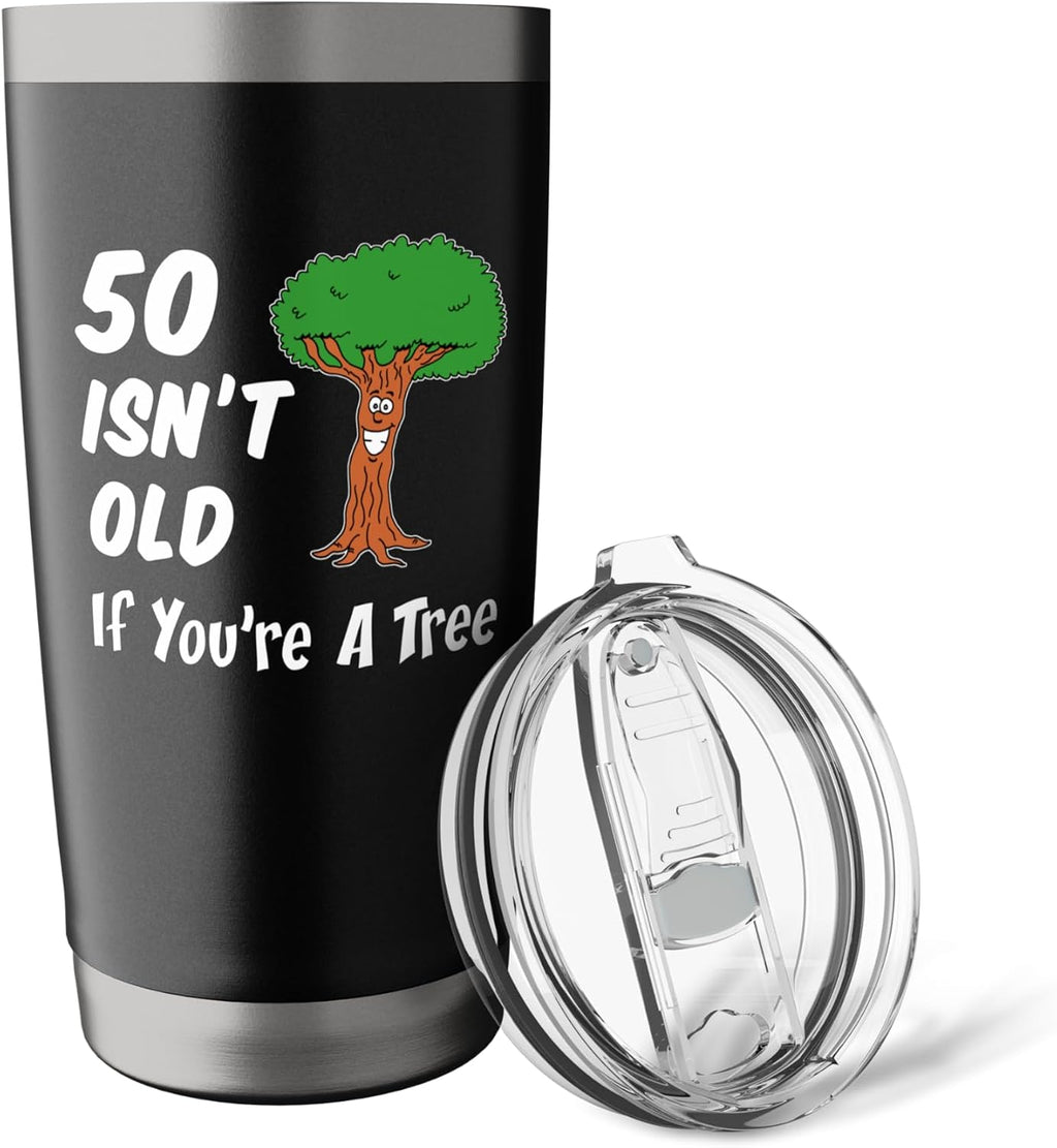50 Isn't Old If You're A Tree Funny Cartoon 50th Birthday Stainless Steel Insulated Tumbler