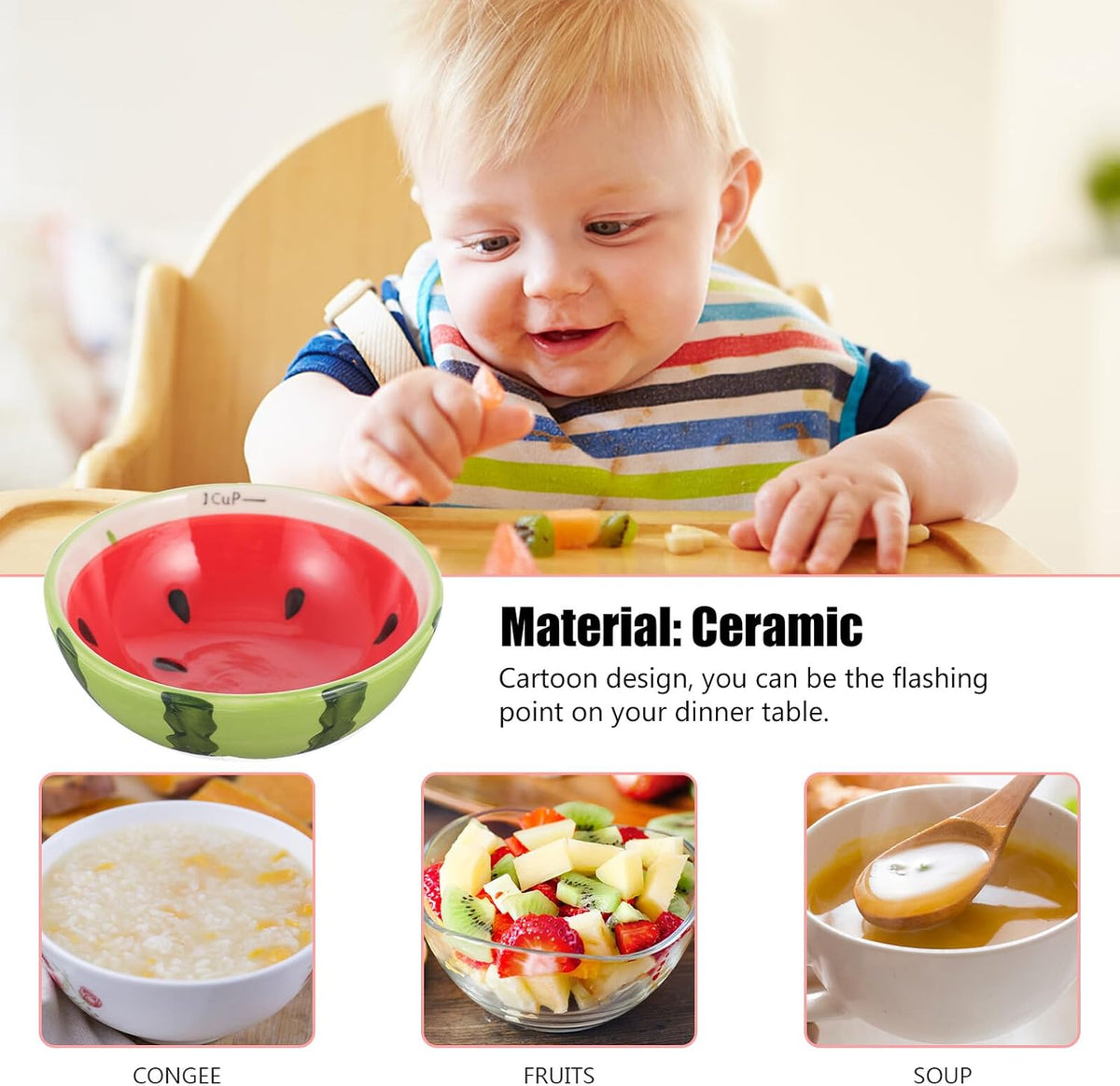 NUOBESTY Cartoon Fruit Design Ceramic Bowl for Boys and Girls Snack Serving