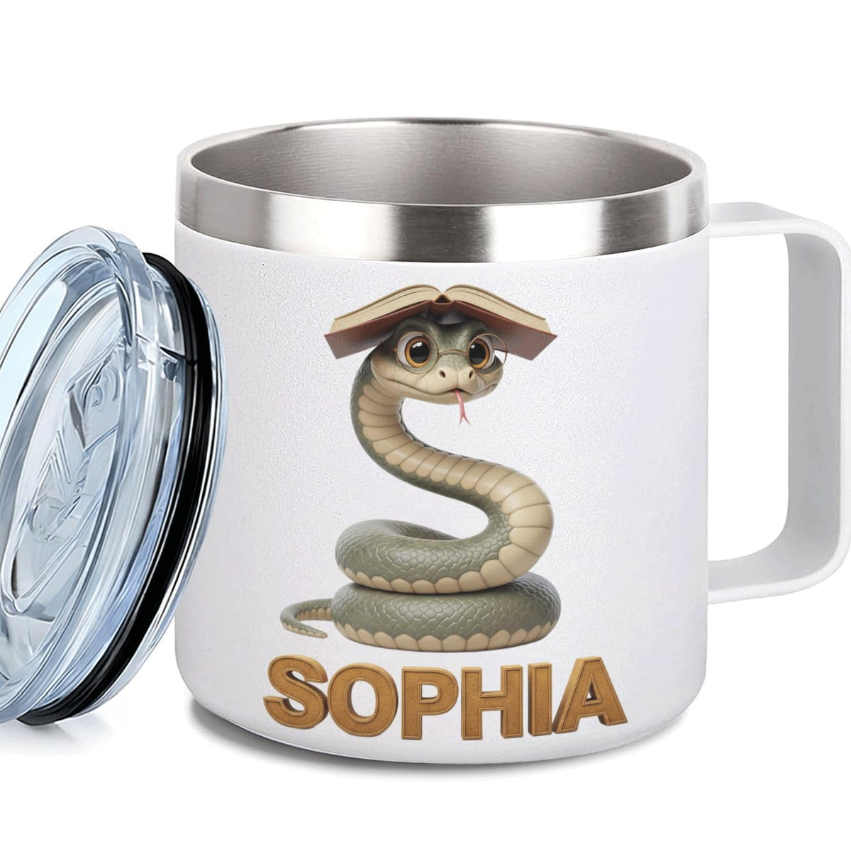 Leo Personalized Kids Mug with Lid, 10 oz Stainless Steel Insulated Camp Cup, Cartoon Lion Tropical Tiki Theme