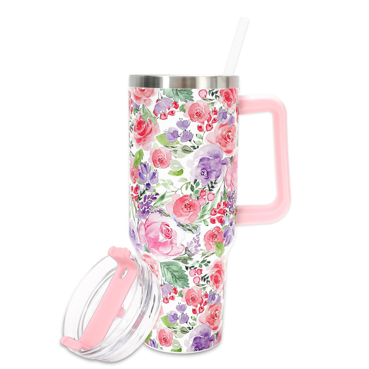 JarThenaAMCS Cartoon Sponge Tumbler with Handle 40oz Flower and Bubbles Tumbler with Lid Straw Blue Yellow Funny Sea Ocean Stainless Steel Cup for Home Office Travel