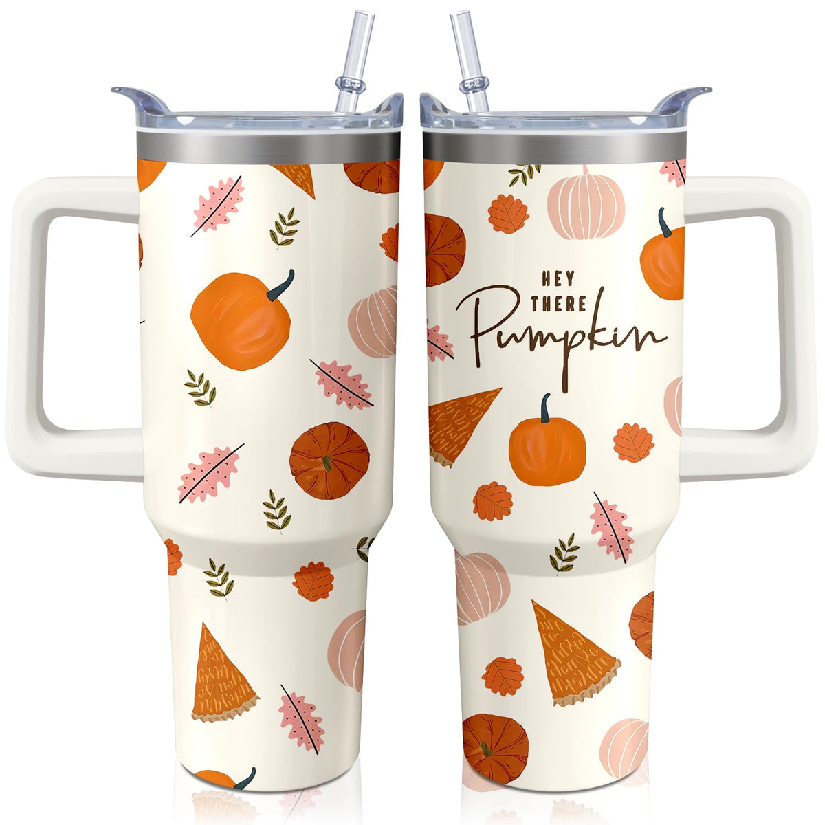 40oz Cute Pumpkin Ghost Halloween Tumbler with Handle and straw, Stainless Steel Insulated Cup, Spooky Pink Coffee Mug Water Bottle Gift