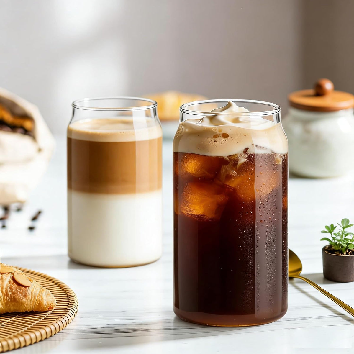 Etolies Drinking Glasses Set of 10, 17oz Can Shaped Glass Cups, Clear Highball Glasses, Cute Coffee Tumbler Glass, Ideal for Cocktails, Iced Coffee, Tea, Soda, Whiskey, Water, Beer and Gift