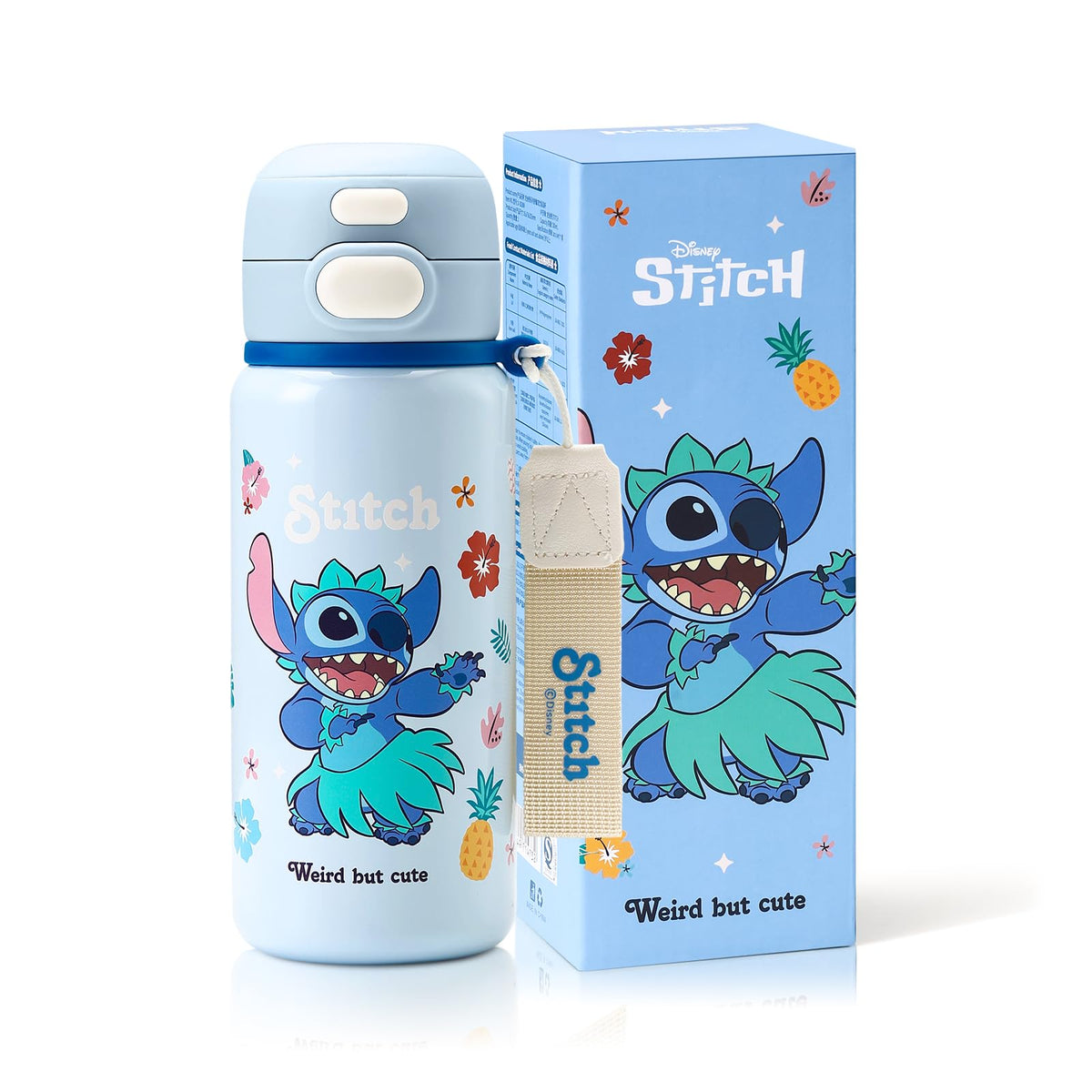 MINISO Disney Stitch Water Bottle, 20oz Lilo&Stitch Insulated Stainless Steel Bottle, Cartoon Vacuum Insulated Tumbler, Leak Proof Flip Top Stitch Cup for Sport Travel Office (Blue)