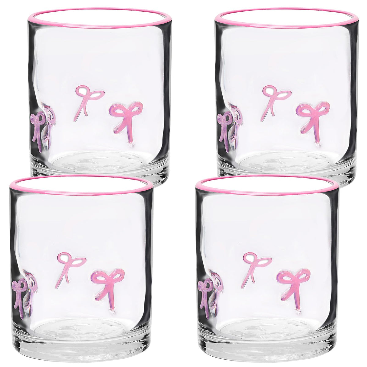 2 Pcs Pink Bow Icon Juice Glass Coquette Bow Aesthetic Anthropologie Cup 14 Oz Double Old Fashioned Icon Hand Blown Glass with Heavy Base for Cute Cocktail Glasses Women Friend Party