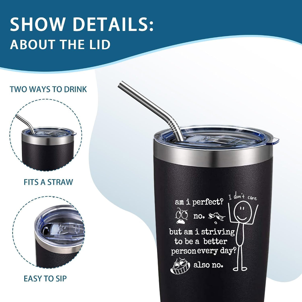 ATHAND 20oz Am I Perfect No I Don't Care Stainless Steel Tumbler with Lid